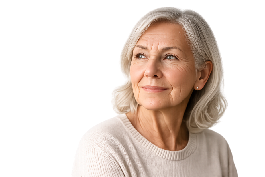 Older patient looking reassured before an AMD assessment