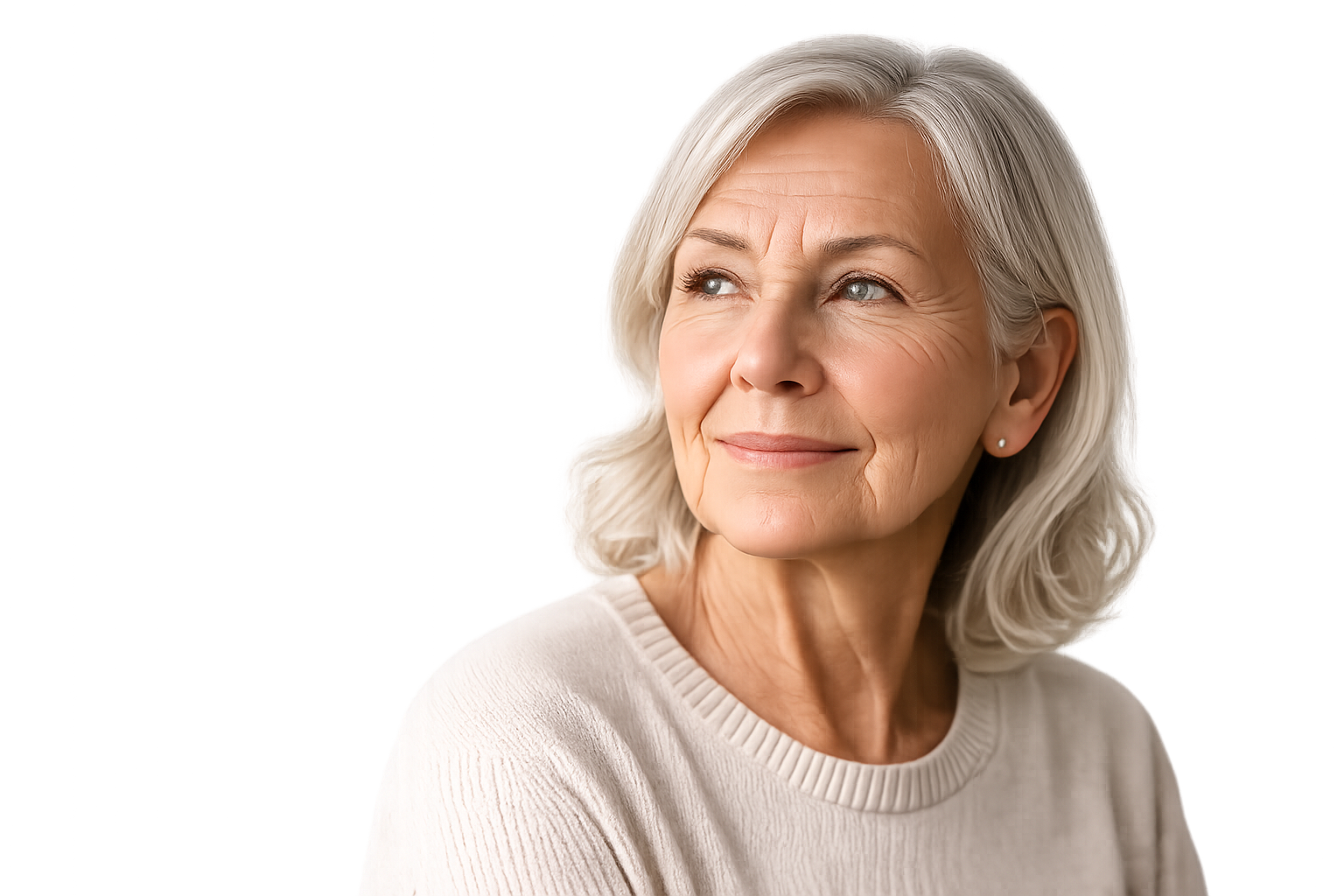 Older patient looking reassured before an AMD assessment