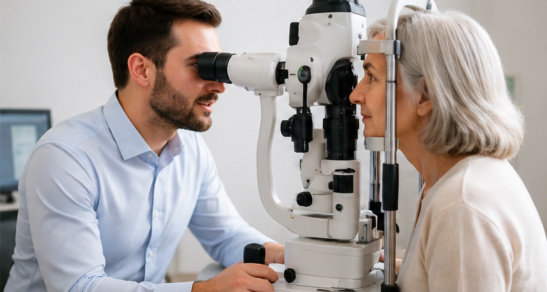 Specialist eye examination for AMD symptoms